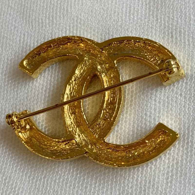 Chanel Vintage 雙排滿鑽胸針 銅鍍24K金-4