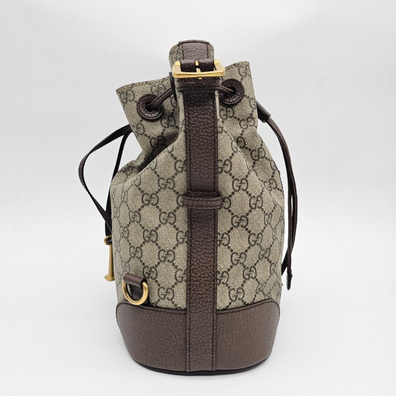 GUCCI 古馳 卡其咖 帆布 皮革飾邊 虎頭 束口 手提包/肩背包/後背包-5