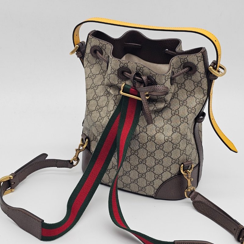 GUCCI 古馳 卡其咖 帆布 皮革飾邊 虎頭 束口 手提包/肩背包/後背包-1