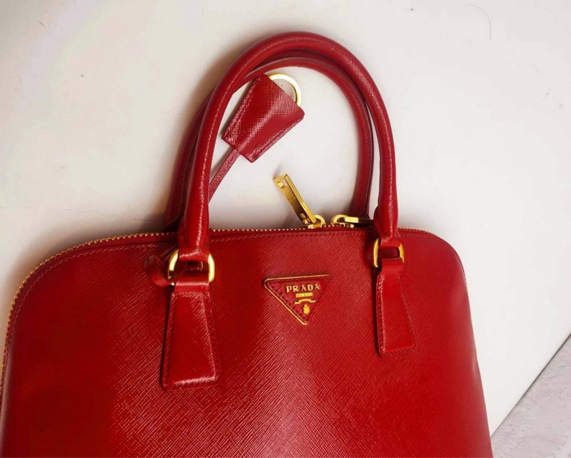 ❌已經售出❌ PRADA 普拉達 BL0836紅色亮皮革貝殼包 手提包附肩帶 兩用包 義大利精品包 保證卡-20