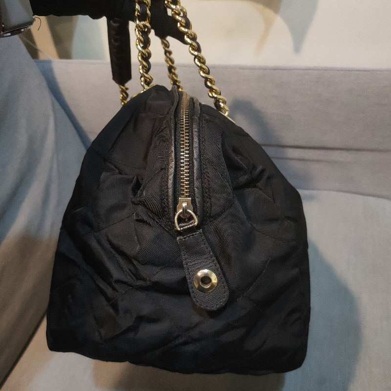 🌴老闆出國渡假♥️限時一週隨便買♥️【8成新】㊣✨ PRADA✨普拉達（附防塵袋）黑色 菱格紋 金屬鍊 帆布 肩背包 手提包 托特包/二手包/二手精品/保證正品-4