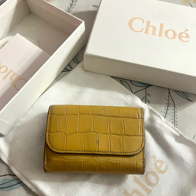 Chloe 鱷魚壓紋黃色迷你零錢卡包-2
