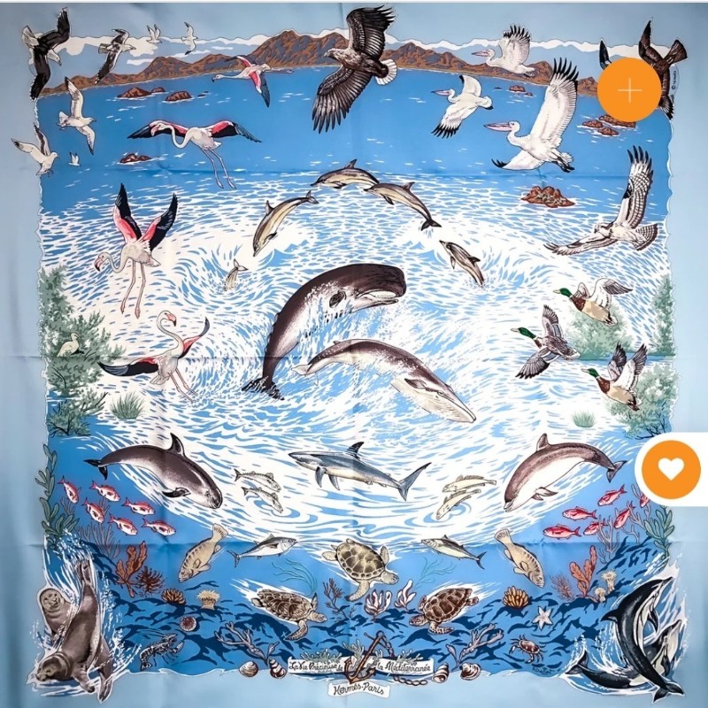 hermes 海洋海龜絲巾. LA VIE PRECIEUSE DE LA MEDITERRANEE HERMES SCARF BY ROBERT DALLET 90 CM SILK NIB-4