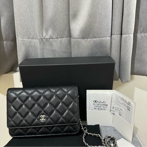 chanel 黑銀荔枝牛皮woc 晶片款