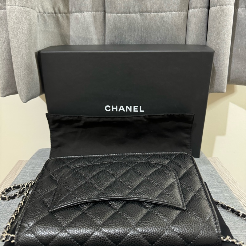 chanel 黑銀荔枝牛皮woc 晶片款-1