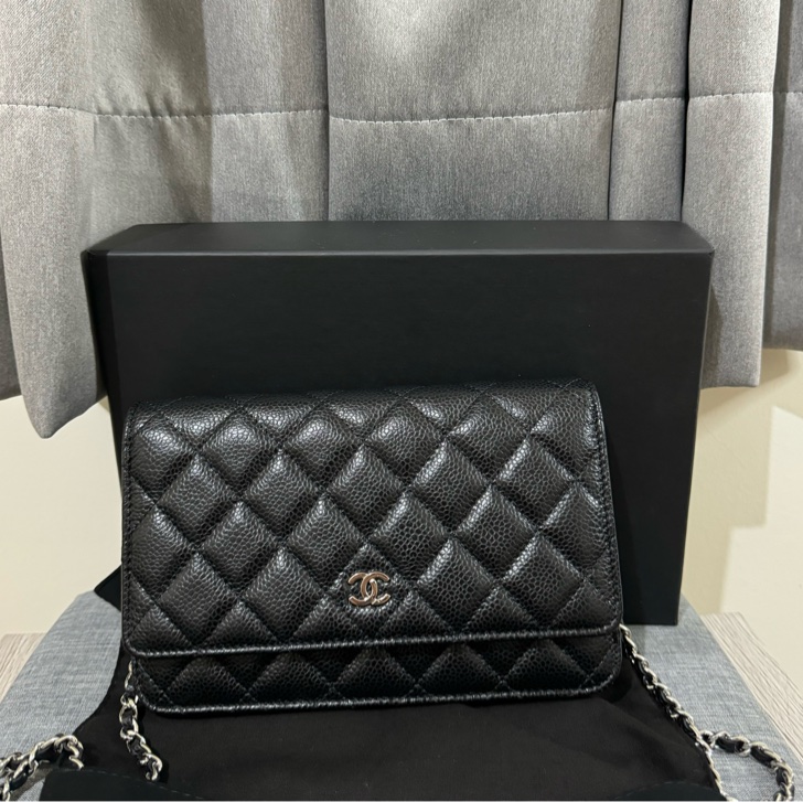 chanel 黑銀荔枝牛皮woc 晶片款-5