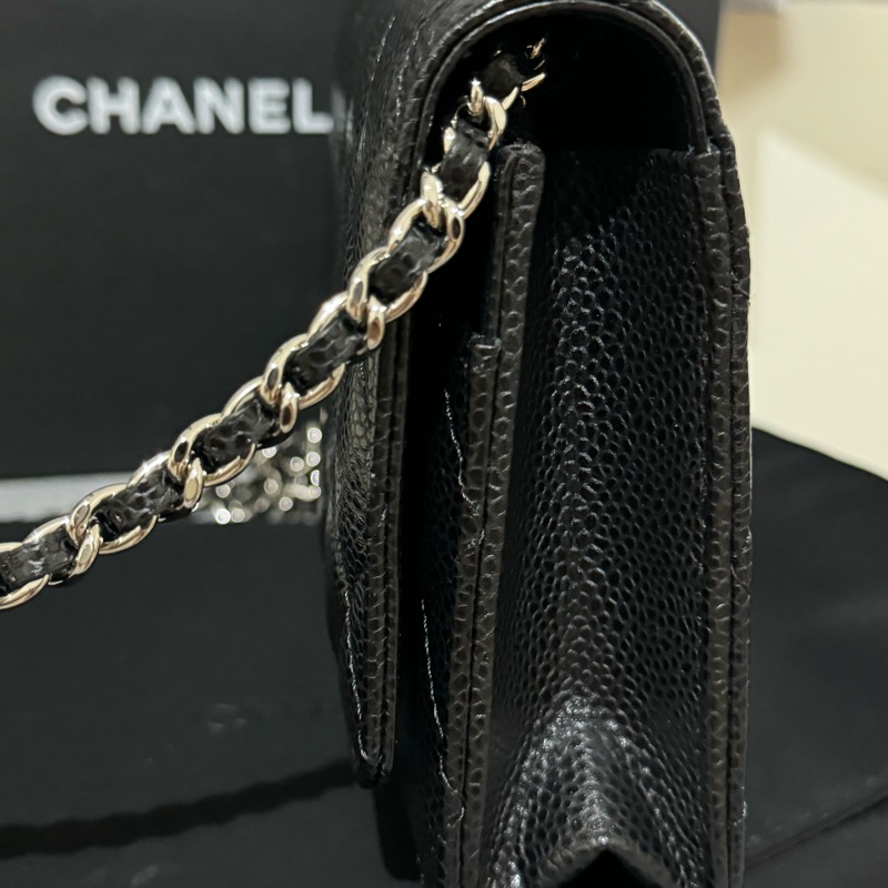 chanel 黑銀荔枝牛皮woc 晶片款-7