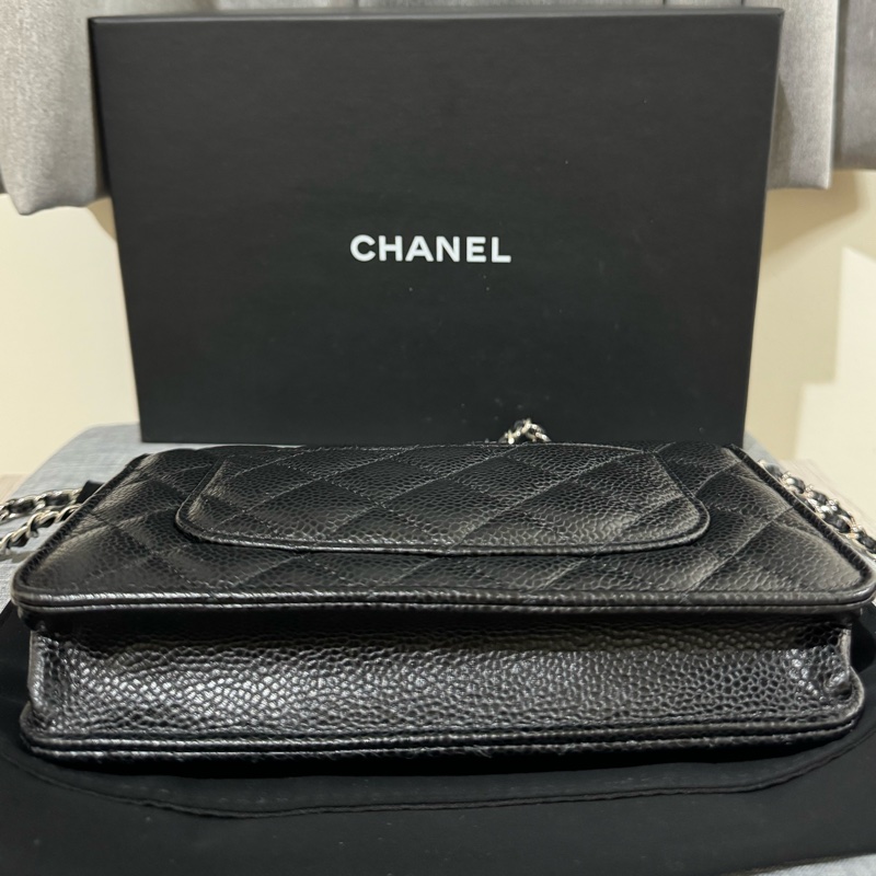 chanel 黑銀荔枝牛皮woc 晶片款-9