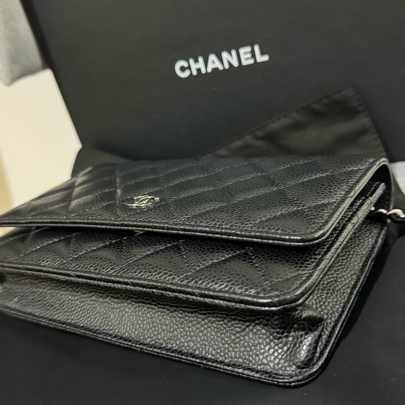 chanel 黑銀荔枝牛皮woc 晶片款-13