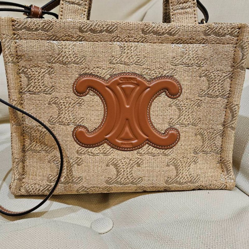 【 全新未使用 】CELINE仿拉菲亞織物 TRIOMPHE緹花小型CABAS托特包-0