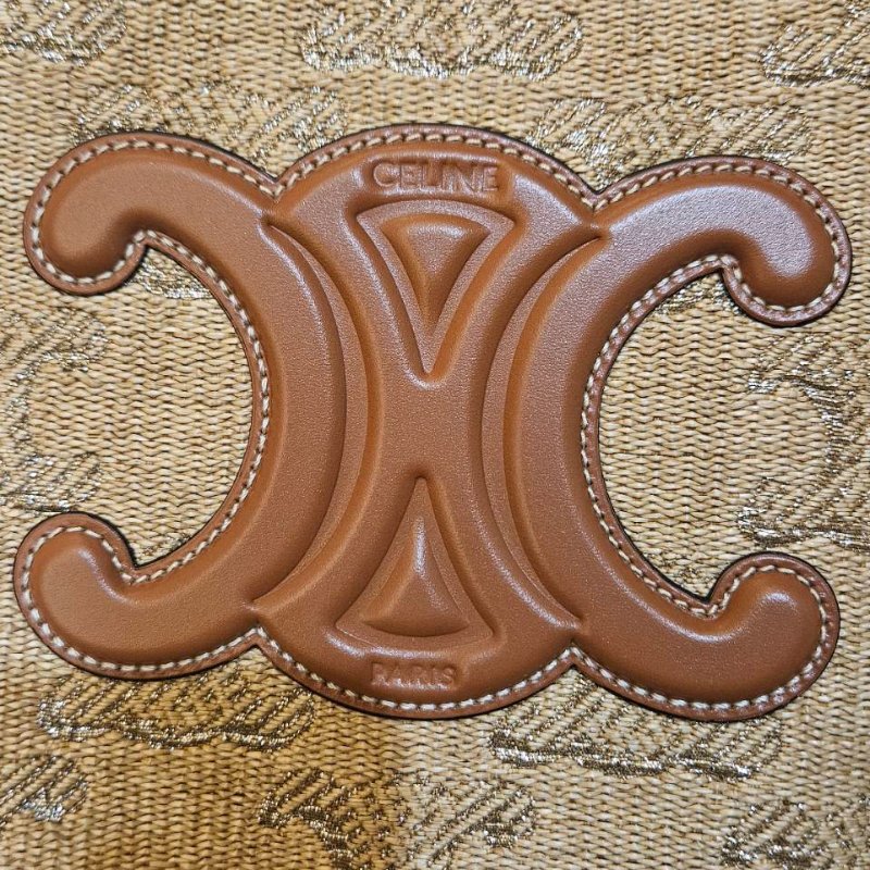 【 全新未使用 】CELINE仿拉菲亞織物 TRIOMPHE緹花小型CABAS托特包-1