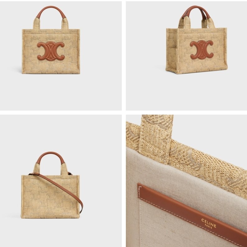 【 全新未使用 】CELINE仿拉菲亞織物 TRIOMPHE緹花小型CABAS托特包-4