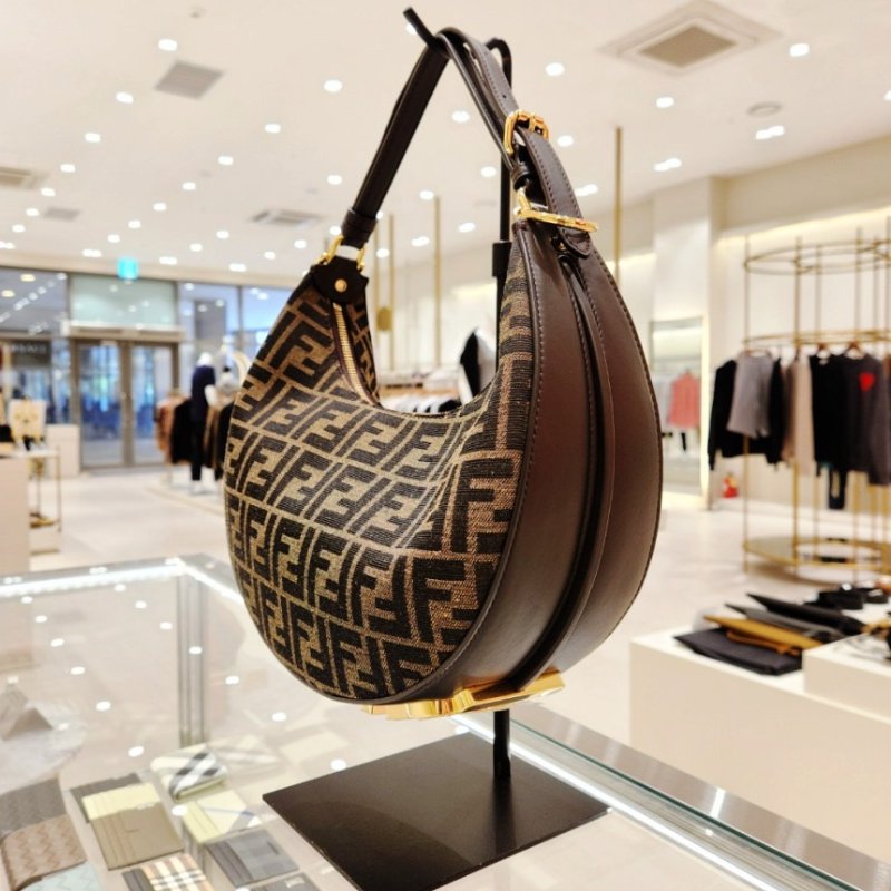 🎊佳節特賣🎁Fendi 8BR798 小款 Fendigraphy FF布料彎月包 棕色《當季專櫃正售★全新商品 》-12