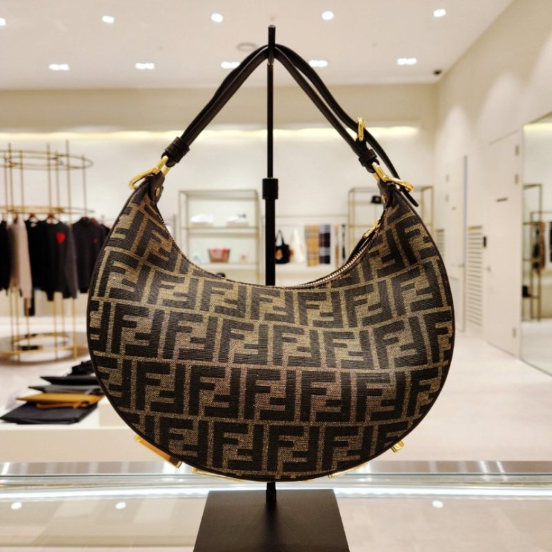 🎊佳節特賣🎁Fendi 8BR798 小款 Fendigraphy FF布料彎月包 棕色《當季專櫃正售★全新商品 》-14