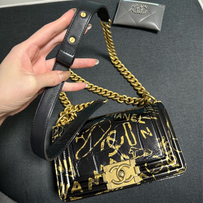 Chanel Leboy 20 埃及限定款 鱷魚壓紋 黑金配色-22