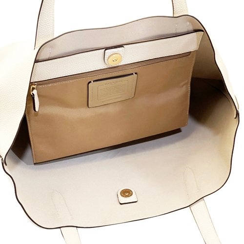 【全新】COACH 軟牛皮肩背大托特包(米白)-4