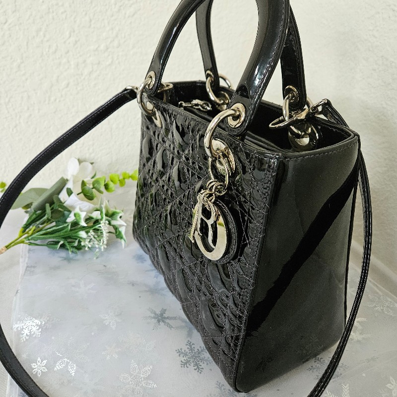 CT BAGS|【二手現貨】Dior Lady 五格漆皮黑銀戴妃包-3