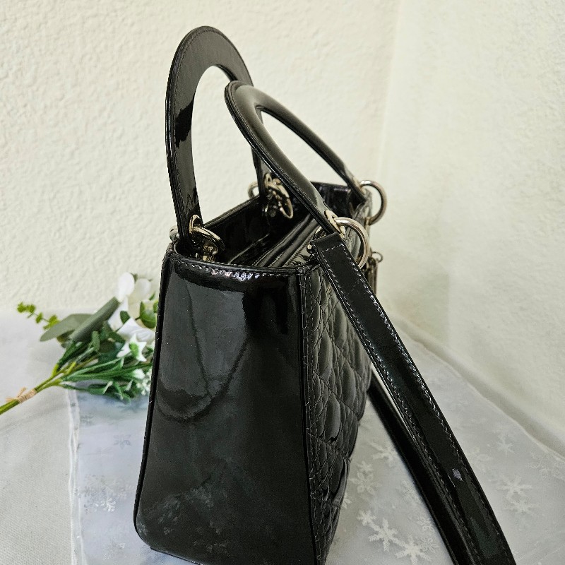 CT BAGS|【二手現貨】Dior Lady 五格漆皮黑銀戴妃包-7