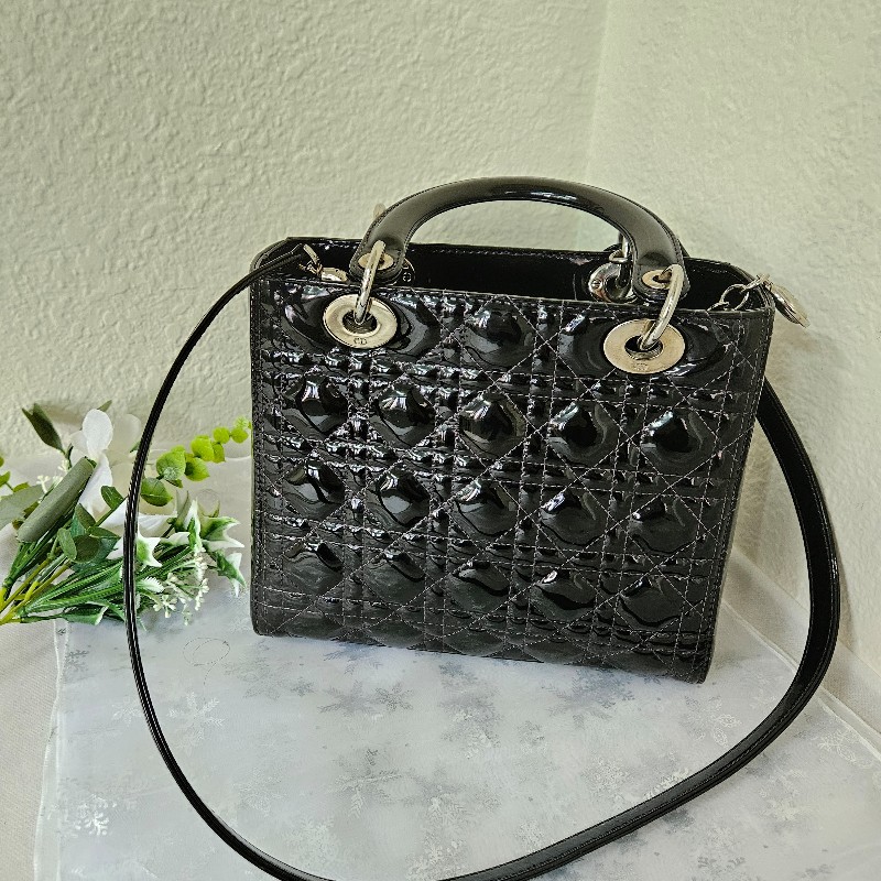 CT BAGS|【二手現貨】Dior Lady 五格漆皮黑銀戴妃包-8
