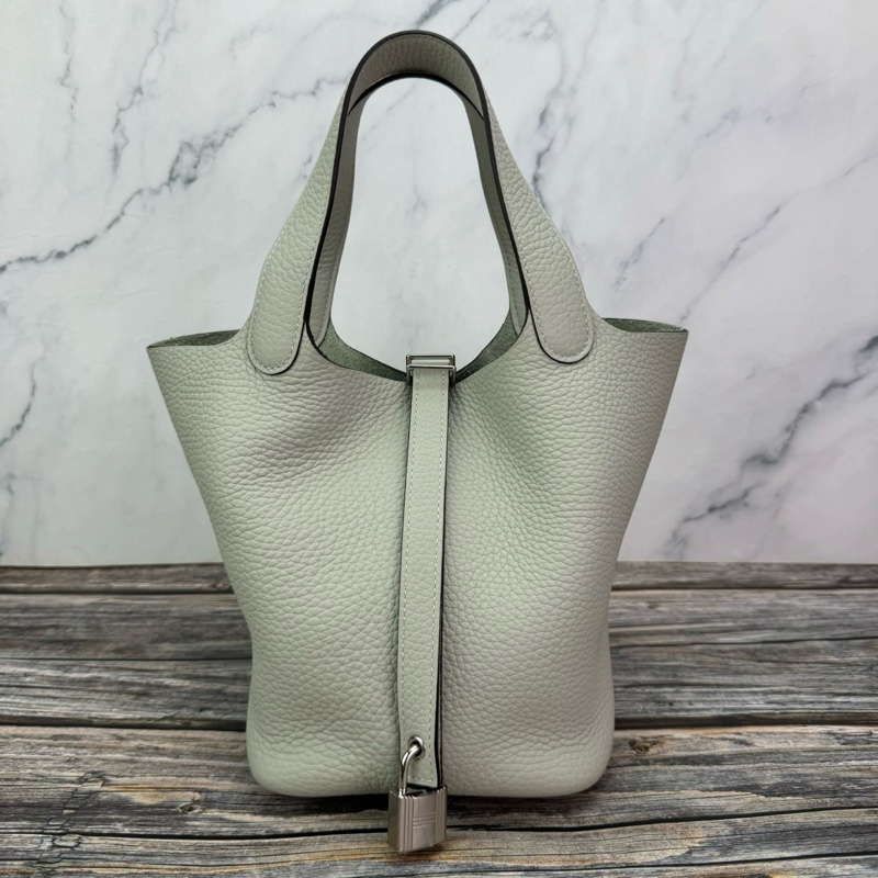 #HERMES Picotin 18 菜籃子 冰晶灰銀扣-0