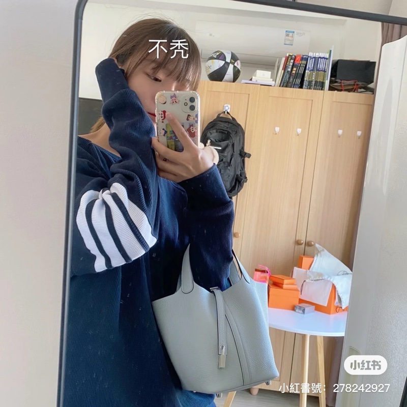 #HERMES Picotin 18 菜籃子 冰晶灰銀扣-5