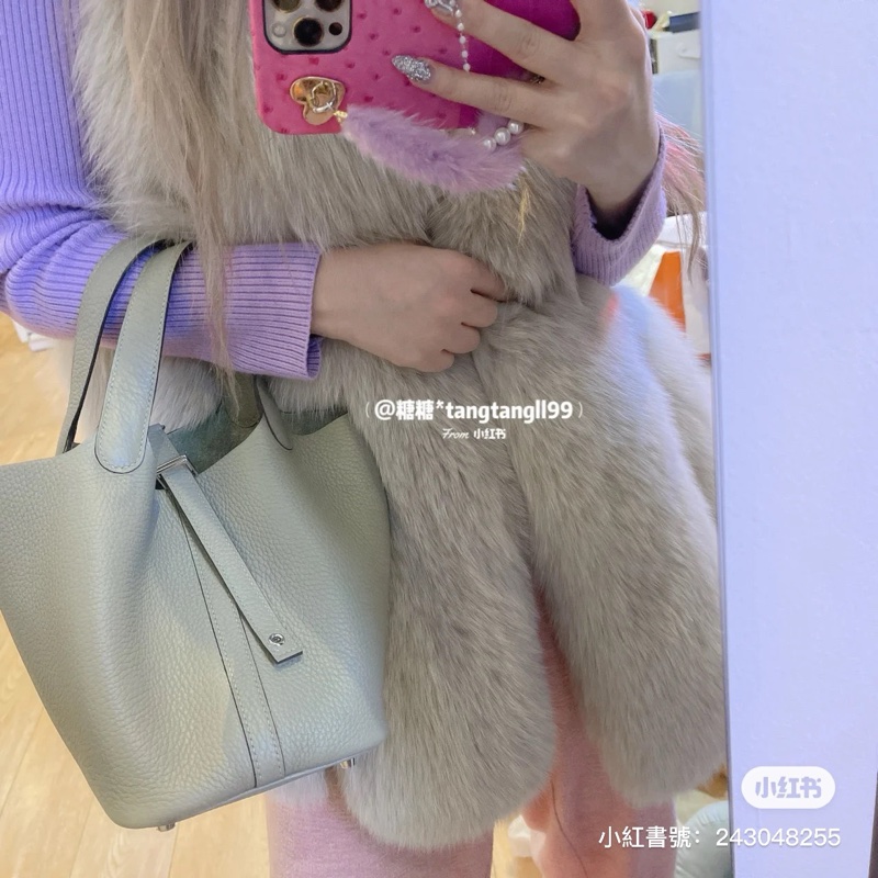 #HERMES Picotin 18 菜籃子 冰晶灰銀扣-6