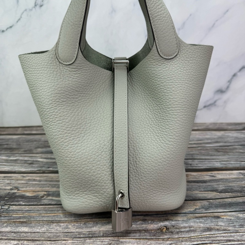 #HERMES Picotin 18 菜籃子 冰晶灰銀扣-10