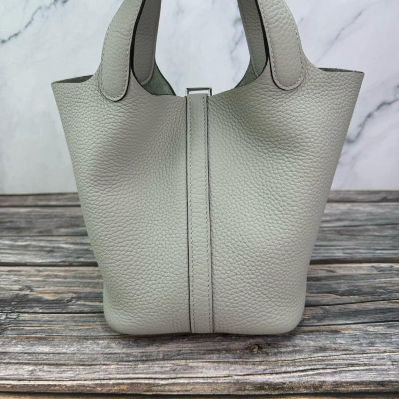 #HERMES Picotin 18 菜籃子 冰晶灰銀扣-11