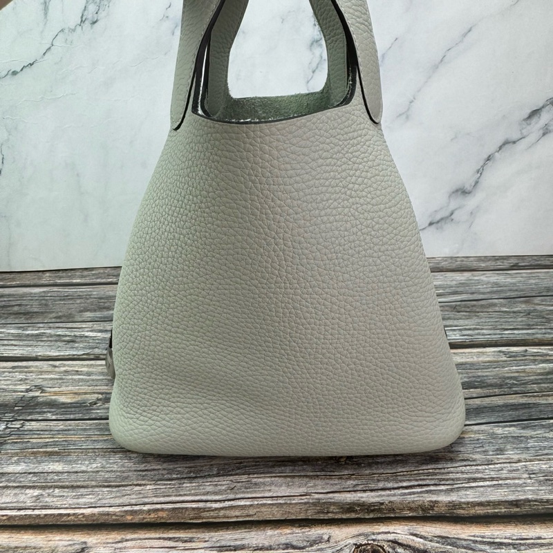 #HERMES Picotin 18 菜籃子 冰晶灰銀扣-12