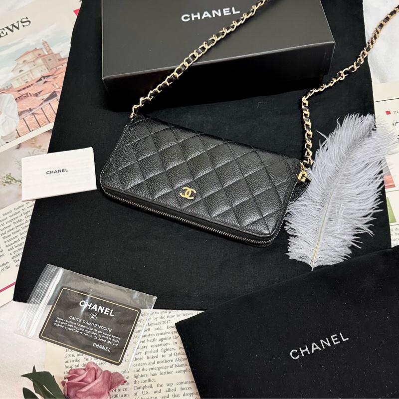🔥爆款降價釋出🔥#Chanel 黑金 #荔枝皮 #魚子醬 ✨95新 全配美品✨ #長夾 斜背 #woc-0