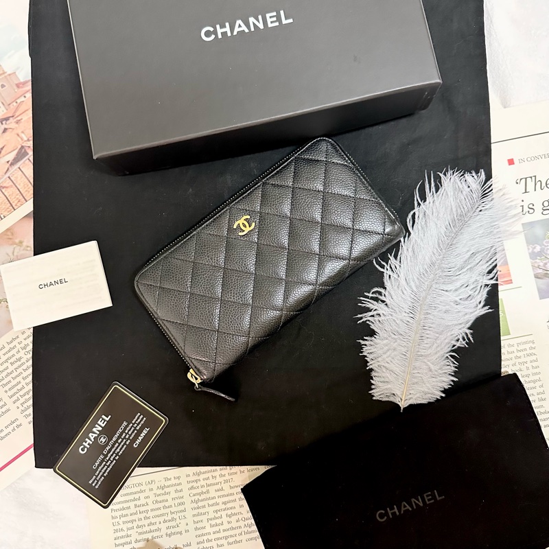 🔥爆款降價釋出🔥#Chanel 黑金 #荔枝皮 #魚子醬 ✨95新 全配美品✨ #長夾 斜背 #woc-2