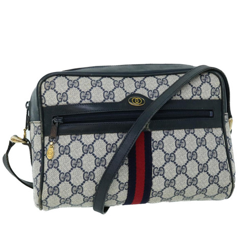 GUCCI GG 帆布雪莉線單肩包灰紅海軍藍 010 378 正品 53344