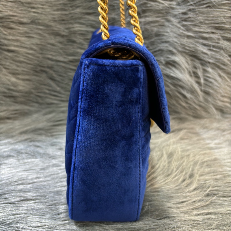 GUCCI 443496 MARMONT  藍色 絨布 金釦 金鍊 肩背包 斜背包 學院包 相機包-6