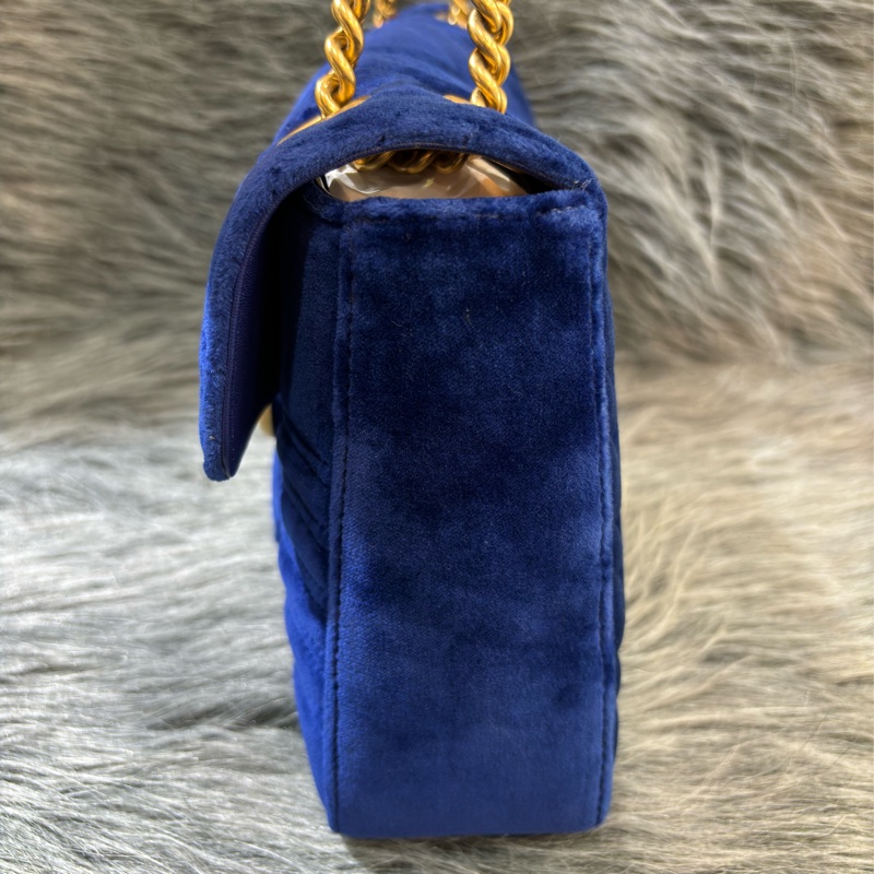 GUCCI 443496 MARMONT  藍色 絨布 金釦 金鍊 肩背包 斜背包 學院包 相機包-7