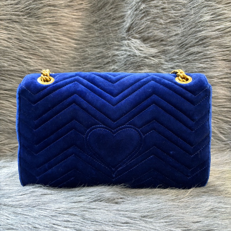 GUCCI 443496 MARMONT  藍色 絨布 金釦 金鍊 肩背包 斜背包 學院包 相機包-8