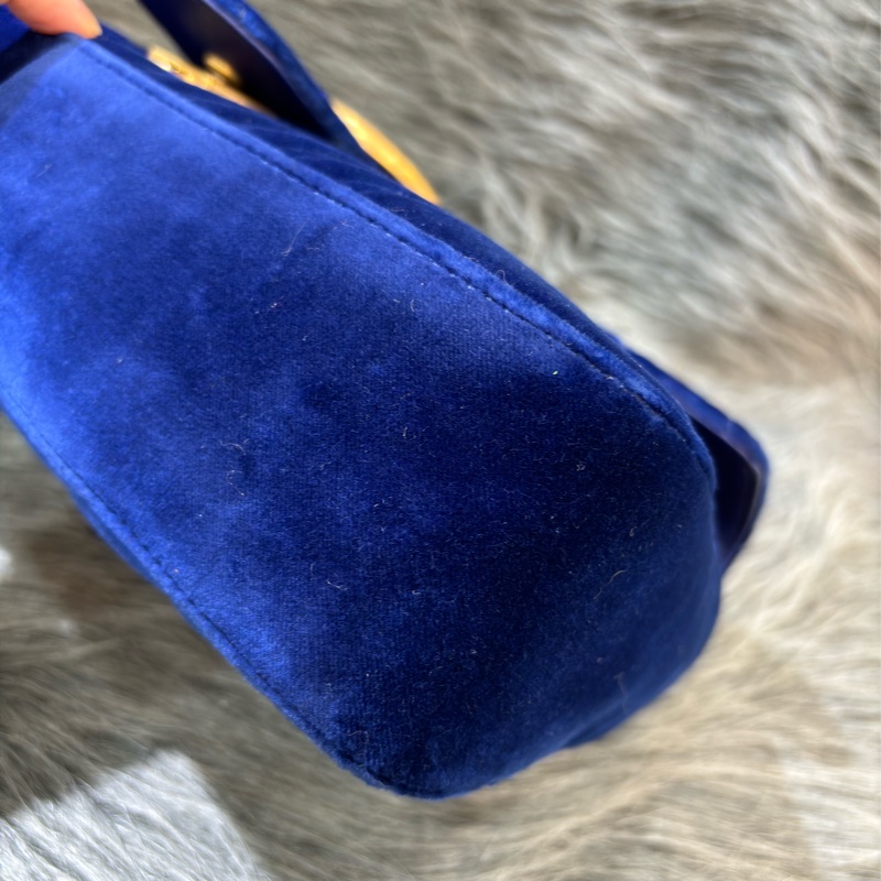 GUCCI 443496 MARMONT  藍色 絨布 金釦 金鍊 肩背包 斜背包 學院包 相機包-10