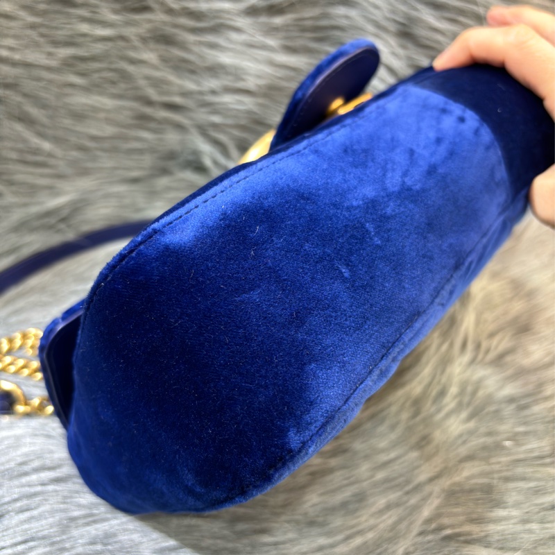 GUCCI 443496 MARMONT  藍色 絨布 金釦 金鍊 肩背包 斜背包 學院包 相機包-11