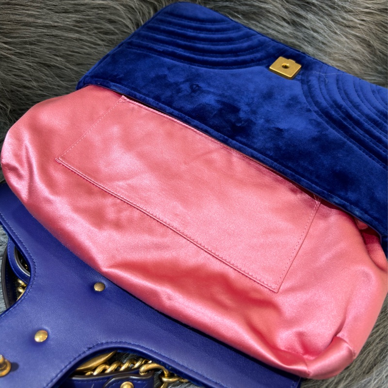 GUCCI 443496 MARMONT  藍色 絨布 金釦 金鍊 肩背包 斜背包 學院包 相機包-16