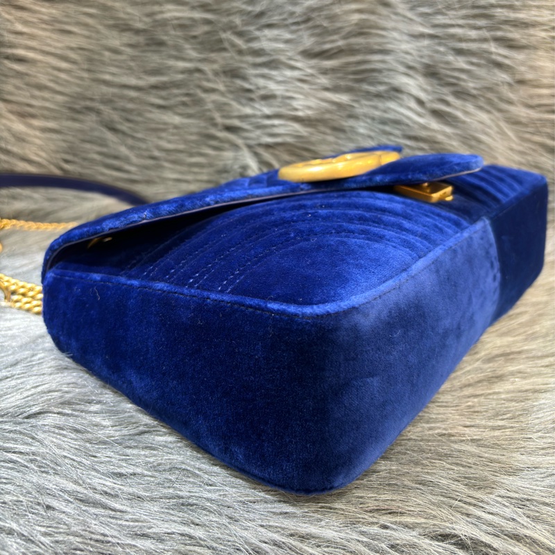 GUCCI 443496 MARMONT  藍色 絨布 金釦 金鍊 肩背包 斜背包 學院包 相機包-17