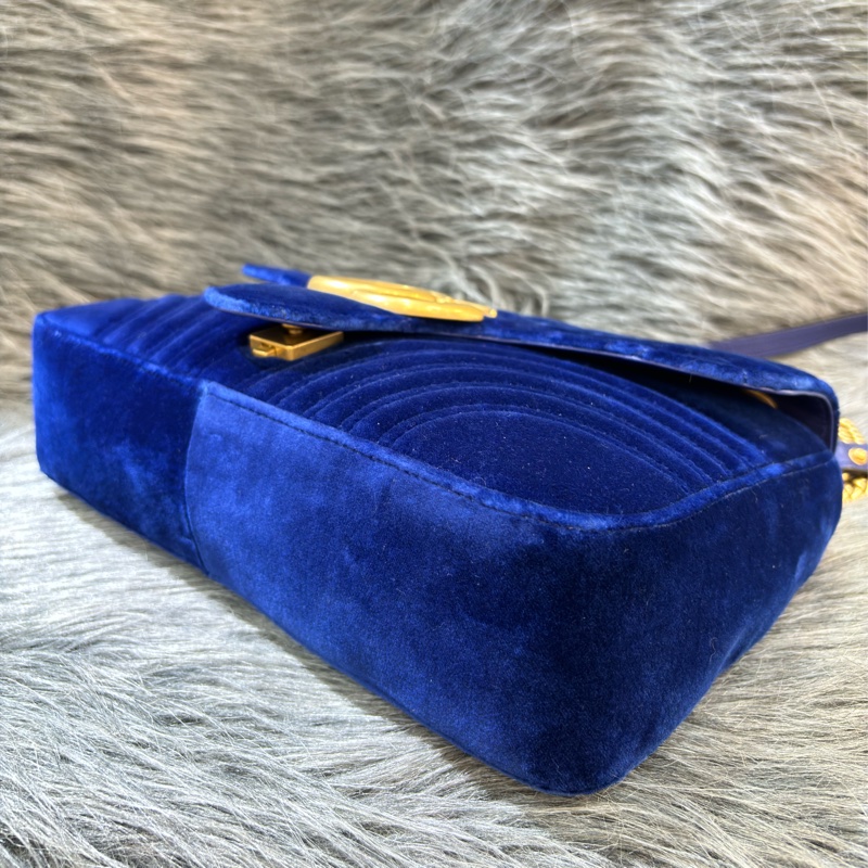 GUCCI 443496 MARMONT  藍色 絨布 金釦 金鍊 肩背包 斜背包 學院包 相機包-18