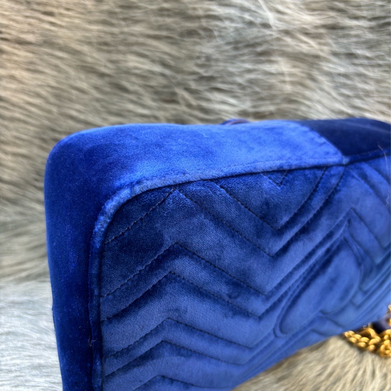 GUCCI 443496 MARMONT  藍色 絨布 金釦 金鍊 肩背包 斜背包 學院包 相機包-19