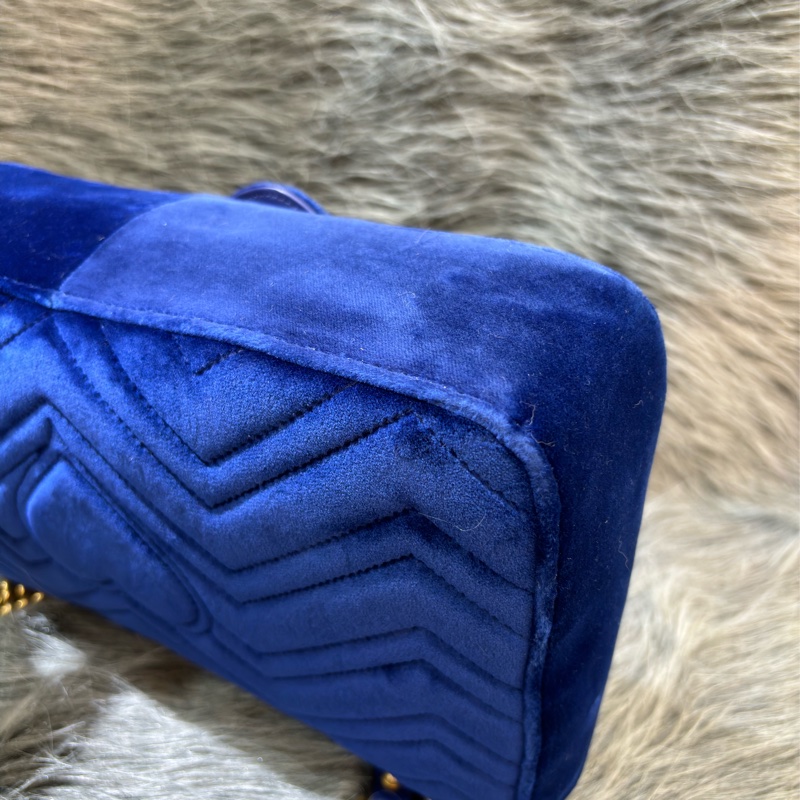 GUCCI 443496 MARMONT  藍色 絨布 金釦 金鍊 肩背包 斜背包 學院包 相機包-20