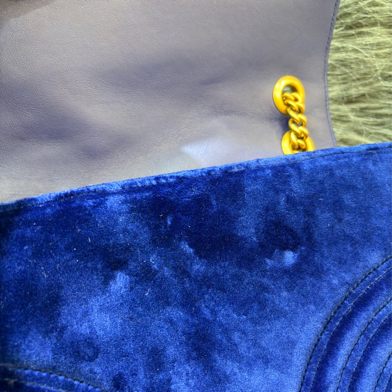 GUCCI 443496 MARMONT  藍色 絨布 金釦 金鍊 肩背包 斜背包 學院包 相機包-21