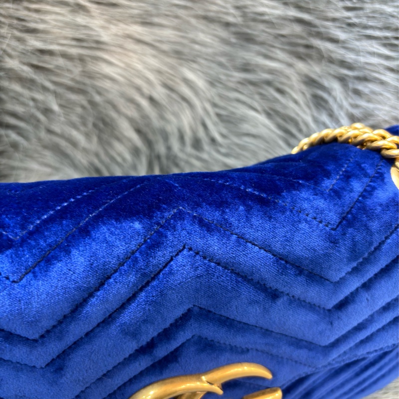 GUCCI 443496 MARMONT  藍色 絨布 金釦 金鍊 肩背包 斜背包 學院包 相機包-22