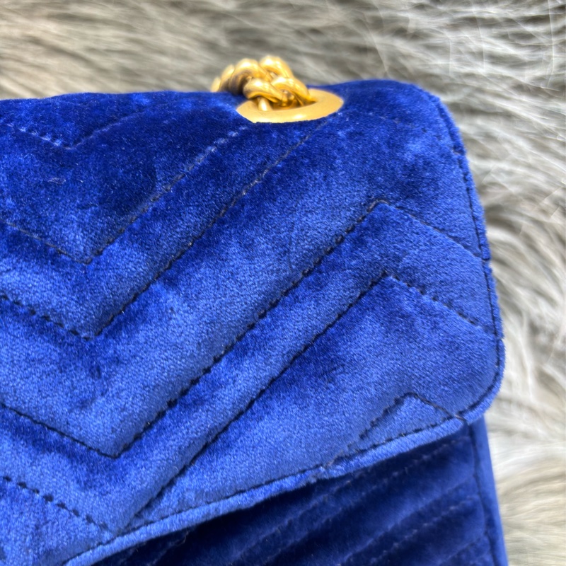 GUCCI 443496 MARMONT  藍色 絨布 金釦 金鍊 肩背包 斜背包 學院包 相機包-23