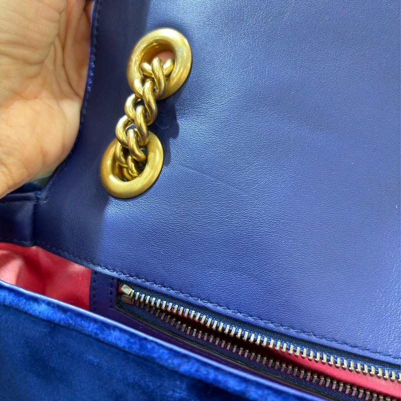 GUCCI 443496 MARMONT  藍色 絨布 金釦 金鍊 肩背包 斜背包 學院包 相機包-25