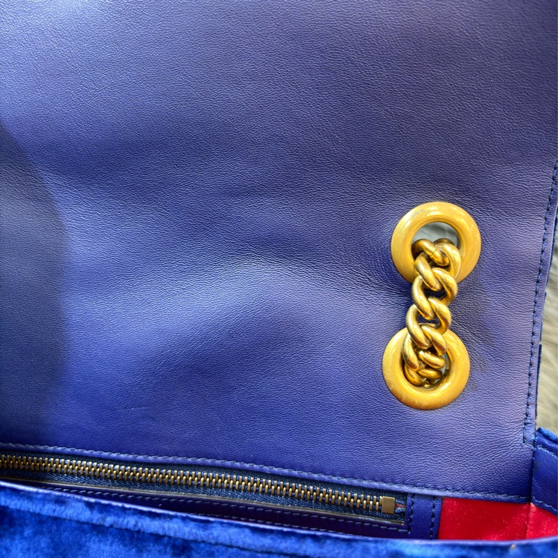 GUCCI 443496 MARMONT  藍色 絨布 金釦 金鍊 肩背包 斜背包 學院包 相機包-28