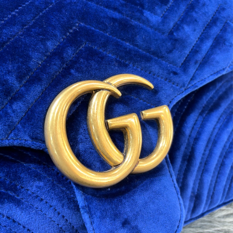 GUCCI 443496 MARMONT  藍色 絨布 金釦 金鍊 肩背包 斜背包 學院包 相機包-30