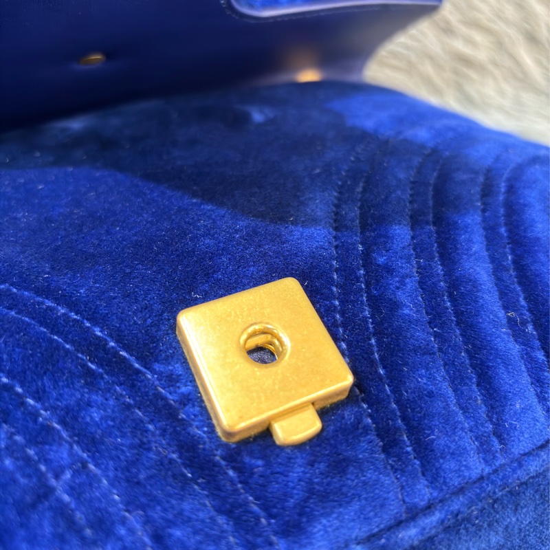 GUCCI 443496 MARMONT  藍色 絨布 金釦 金鍊 肩背包 斜背包 學院包 相機包-31