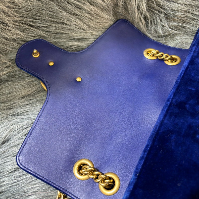 GUCCI 443496 MARMONT  藍色 絨布 金釦 金鍊 肩背包 斜背包 學院包 相機包-32